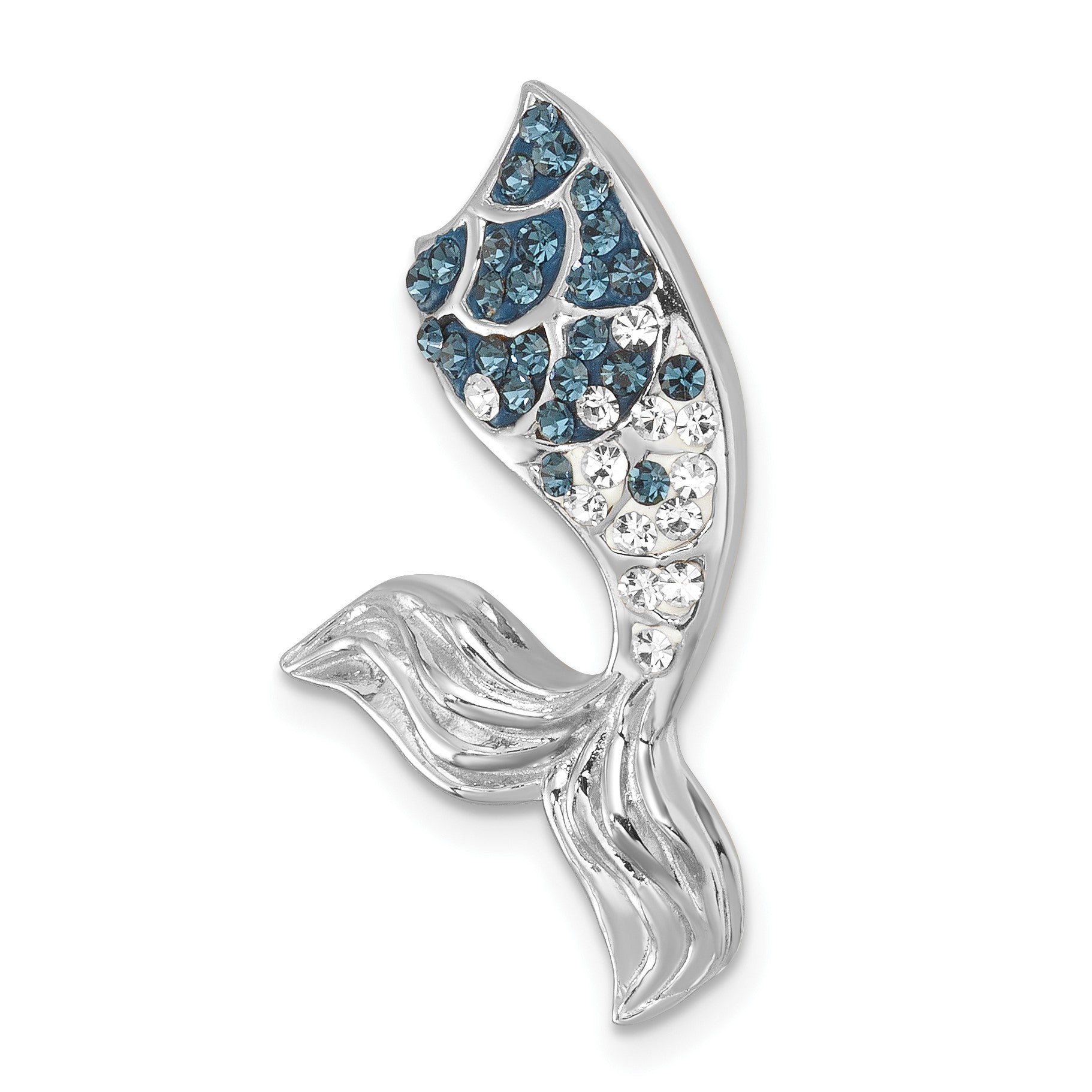 Sterling Silver Rhodium-Plated Polished Crystal Mermaid Tail Chain Slide