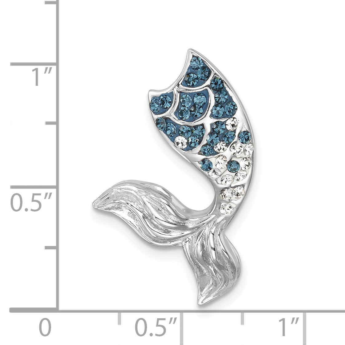 Sterling Silver Rhodium-Plated Polished Crystal Mermaid Tail Chain Slide