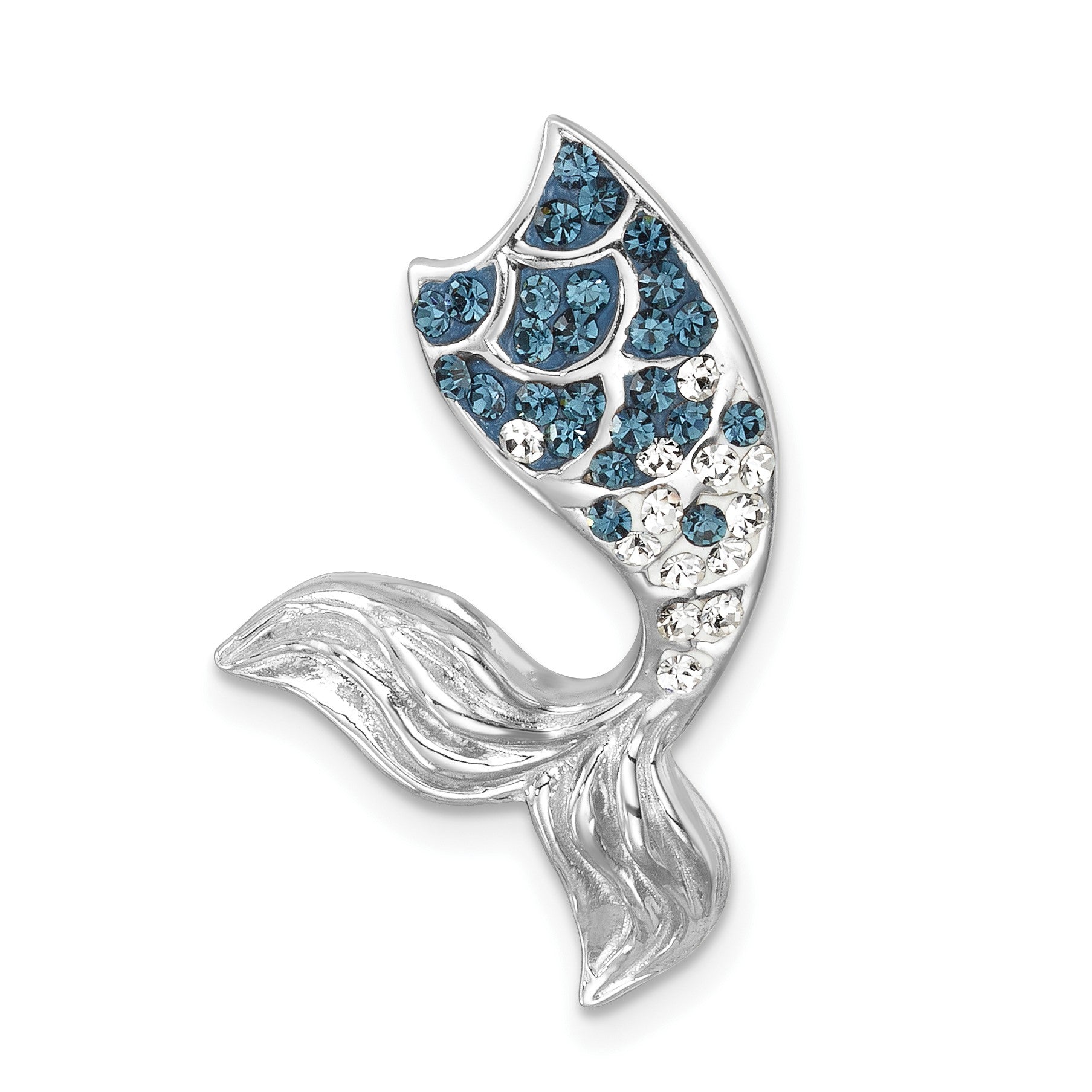 Sterling Silver Rhodium-Plated Polished Crystal Mermaid Tail Chain Slide