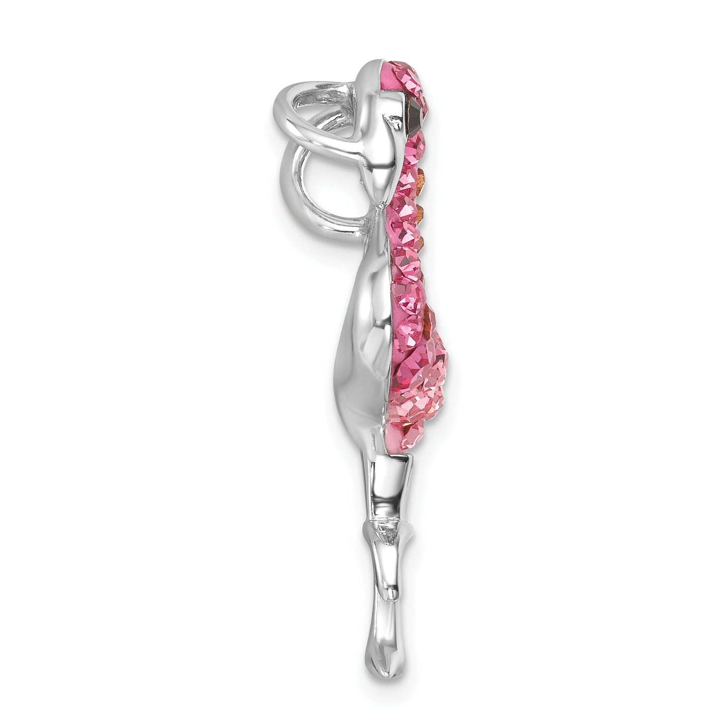 Sterling Silver Rhodium-plated Polished Pink Crystal Flamingo Pendant