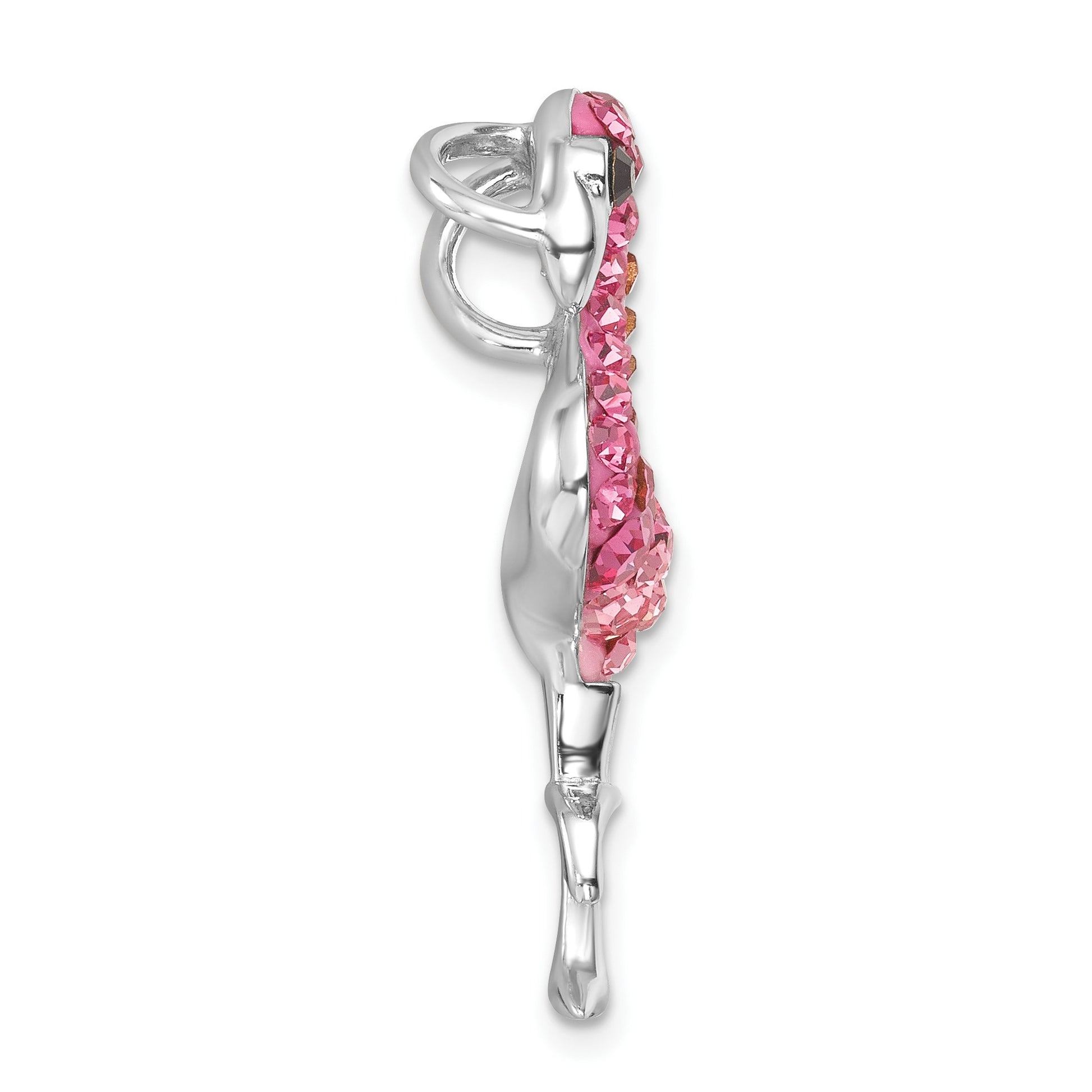 Sterling Silver Rhodium-plated Polished Pink Crystal Flamingo Pendant