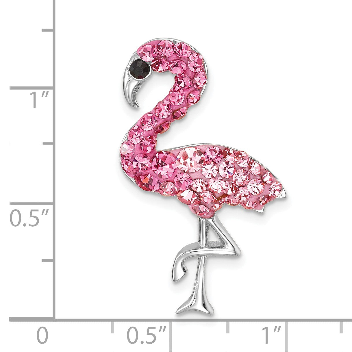 Sterling Silver Rhodium-plated Polished Pink Crystal Flamingo Pendant