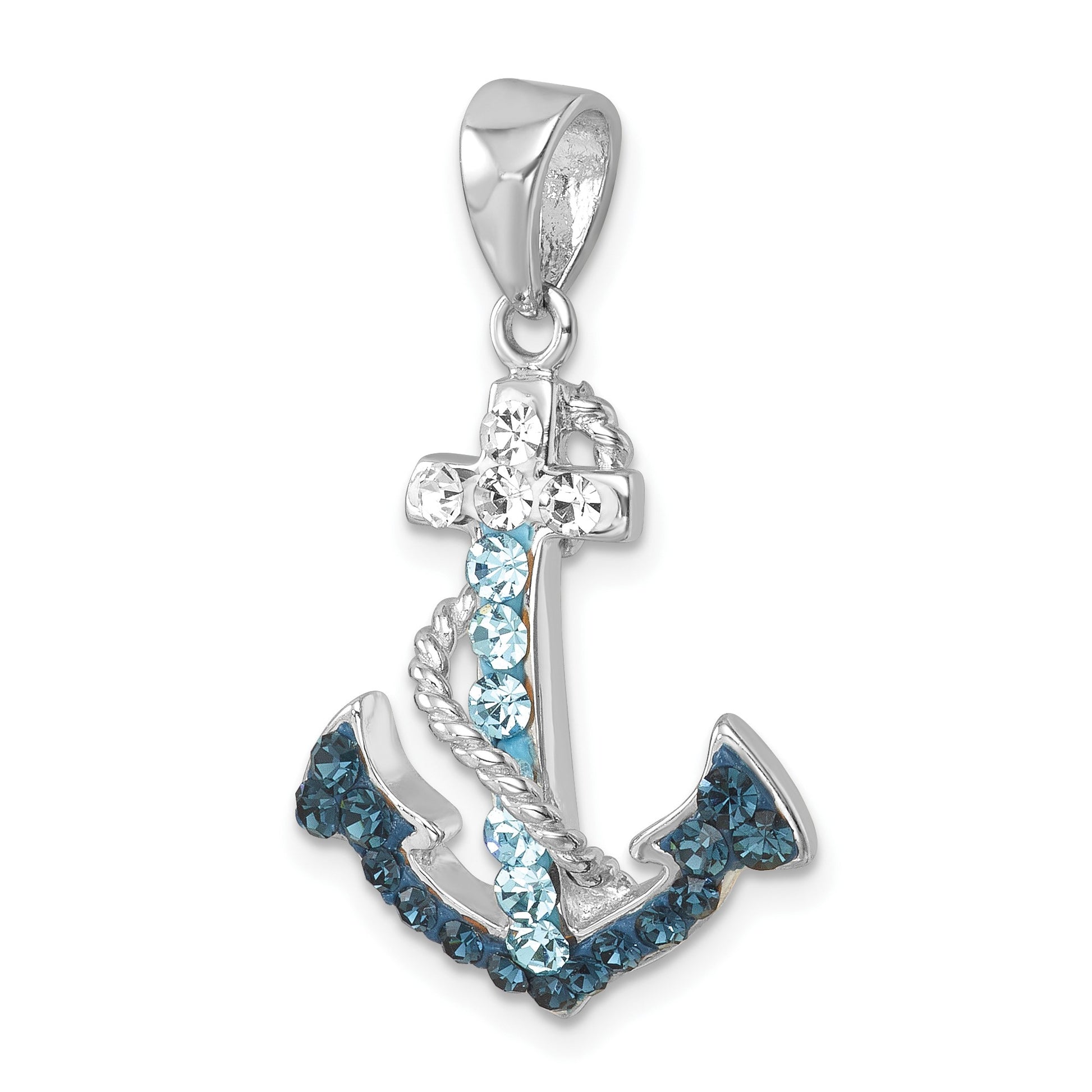 Sterling Silver Rhodium-Plated Polished Crystal Anchor Pendant