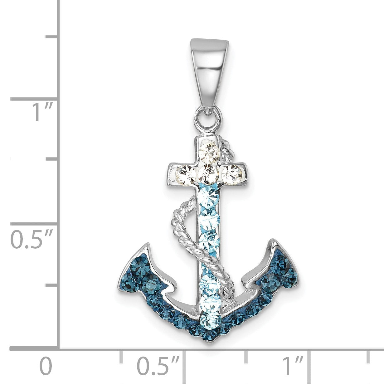 Sterling Silver Rhodium-Plated Polished Crystal Anchor Pendant