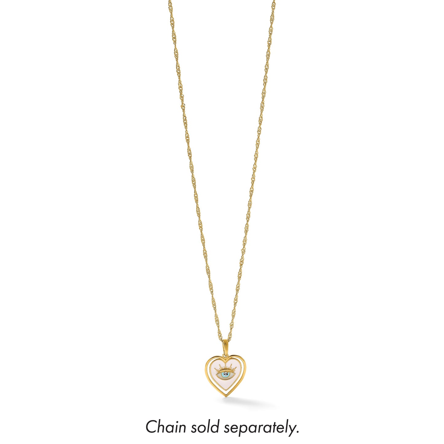 14k with White Rhodium Polished Multi Color Enamel Eye In Heart Charm