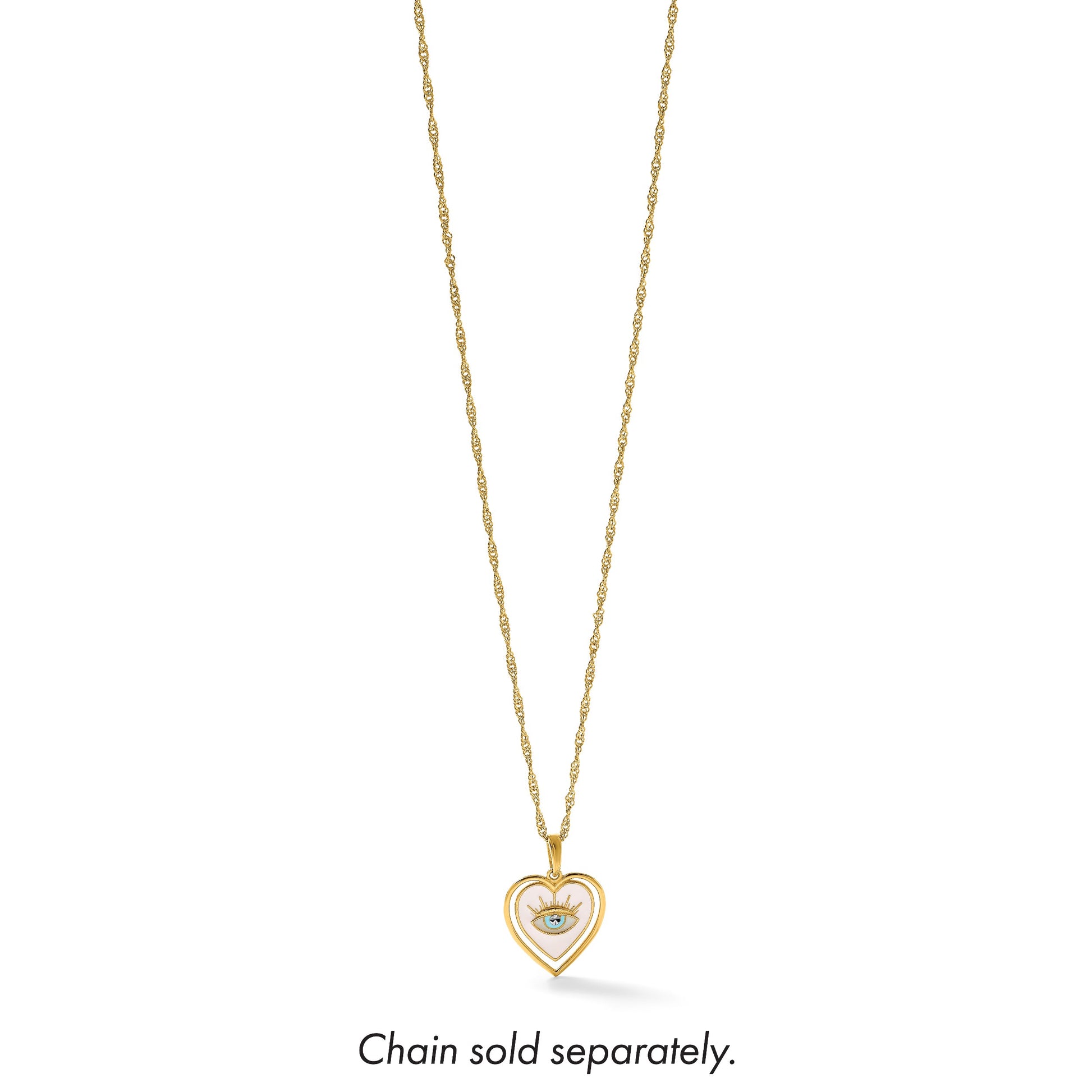 14k with White Rhodium Polished Multi Color Enamel Eye In Heart Charm
