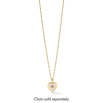 14k with White Rhodium Polished Multi Color Enamel Eye In Heart Charm