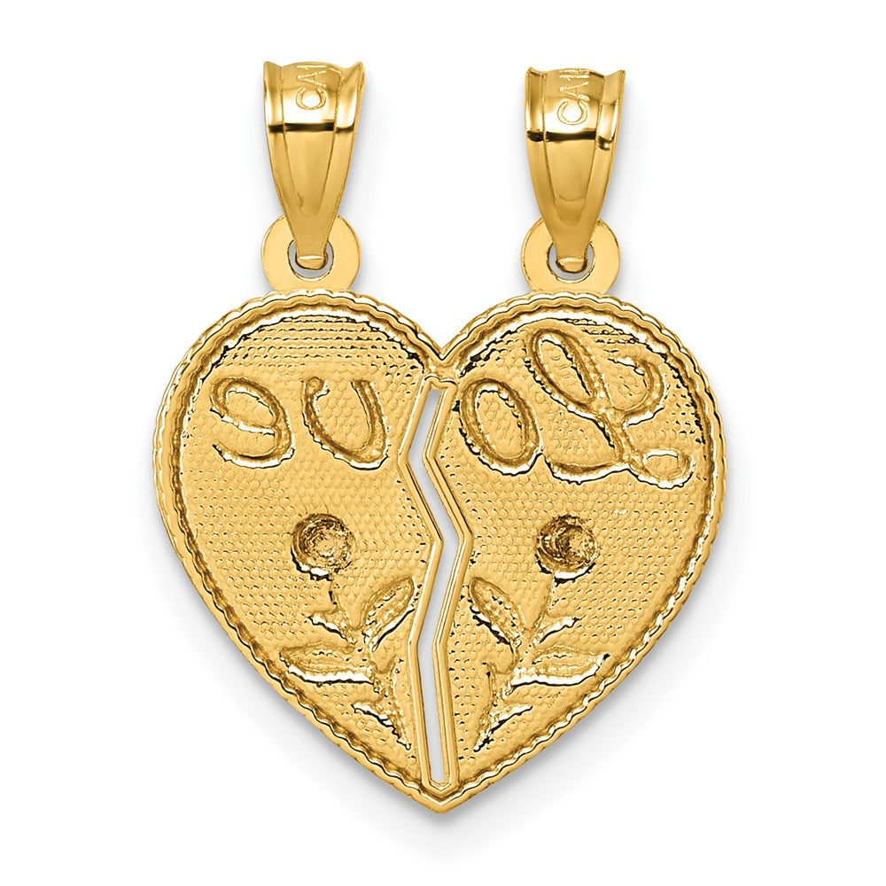 14k Two-tone Polished Break-Apart Heart With LOVE And Roses Pendant