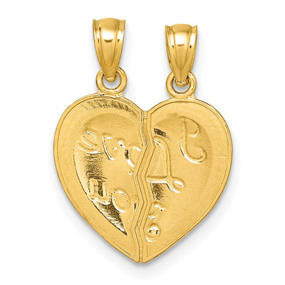 14k Polished Diamond-cut LOVE YOU Heart Break Apart Pendant