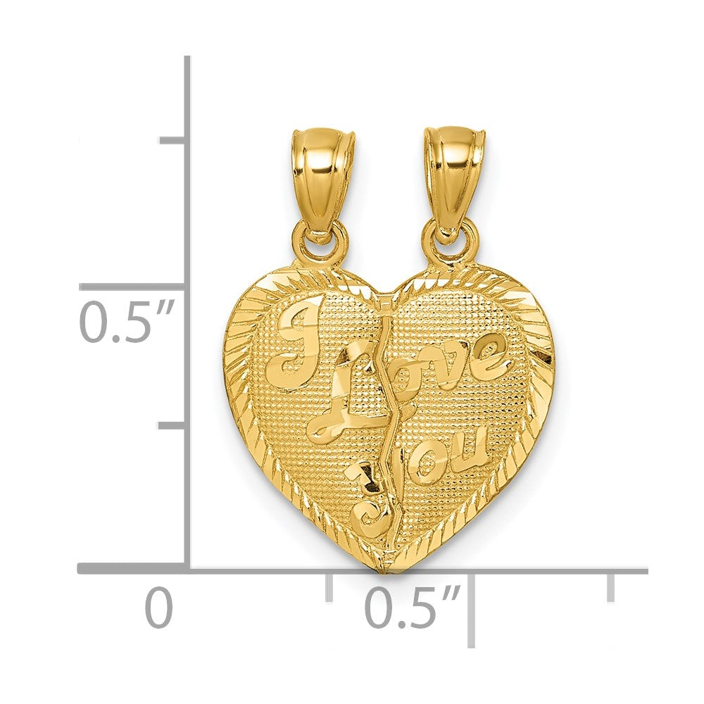 14k Polished Diamond-cut LOVE YOU Heart Break Apart Pendant