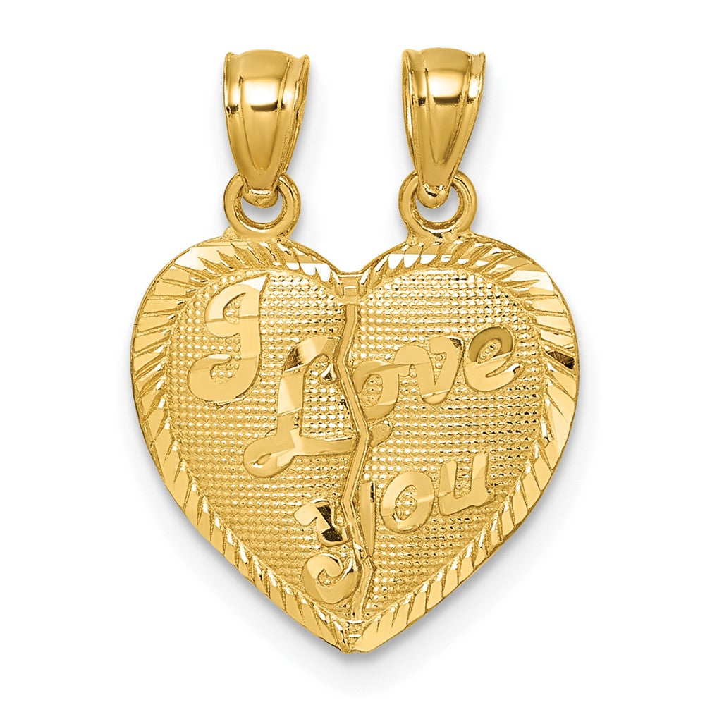 14k Polished Diamond-cut LOVE YOU Heart Break Apart Pendant