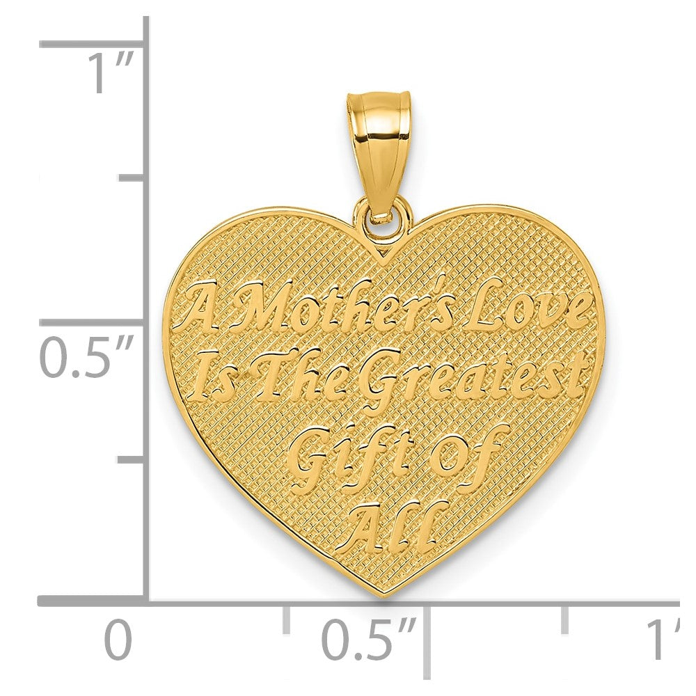 14k Polished and Textured Roses -A Mother's Love is the Greatest Gift Of All- Heart Pendant