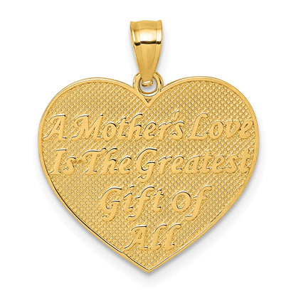 14k Polished and Textured Roses -A Mother's Love is the Greatest Gift Of All- Heart Pendant