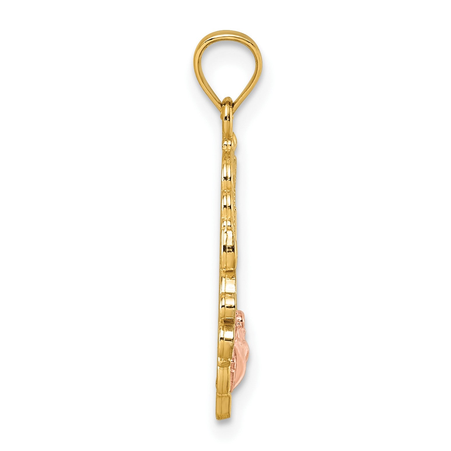 14k Two-tone and White Rhodium Polished GRANDMA Rose Oval Pendant