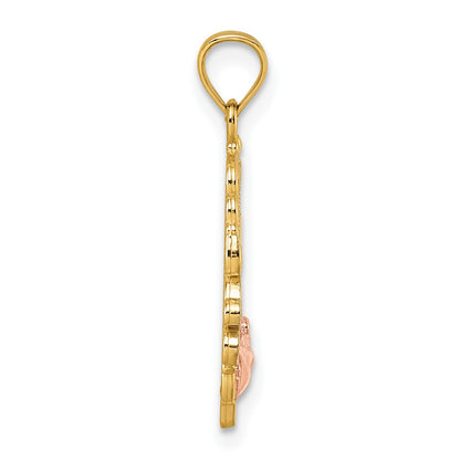 14k Two-tone and White Rhodium Polished GRANDMA Rose Oval Pendant
