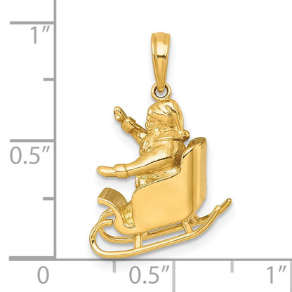 14k Polished 3-D Waving Santa In Sleigh Charm
