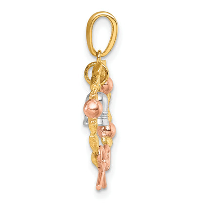 14k Two-tone with Rose-plating Polished Wreath With Dangle Bell Charm