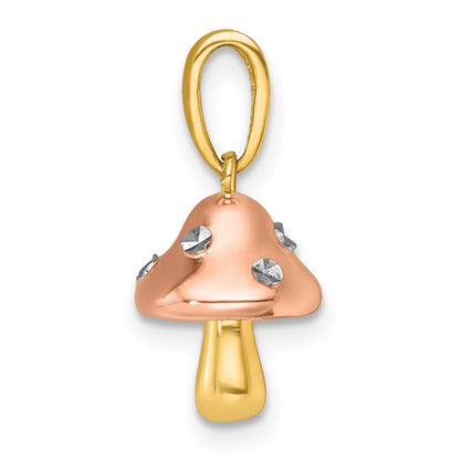 14k with White Rhodium and Rose-plating Polished 3-D Mushroom Charm