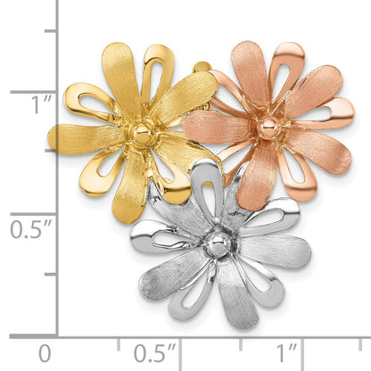 14k with White and Rose-tone Rhodium Brushed and Polished Three Flowers Chain Slide Pendant