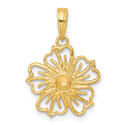 14k with White Rhodium Polished Fancy Pierced Flower Charm