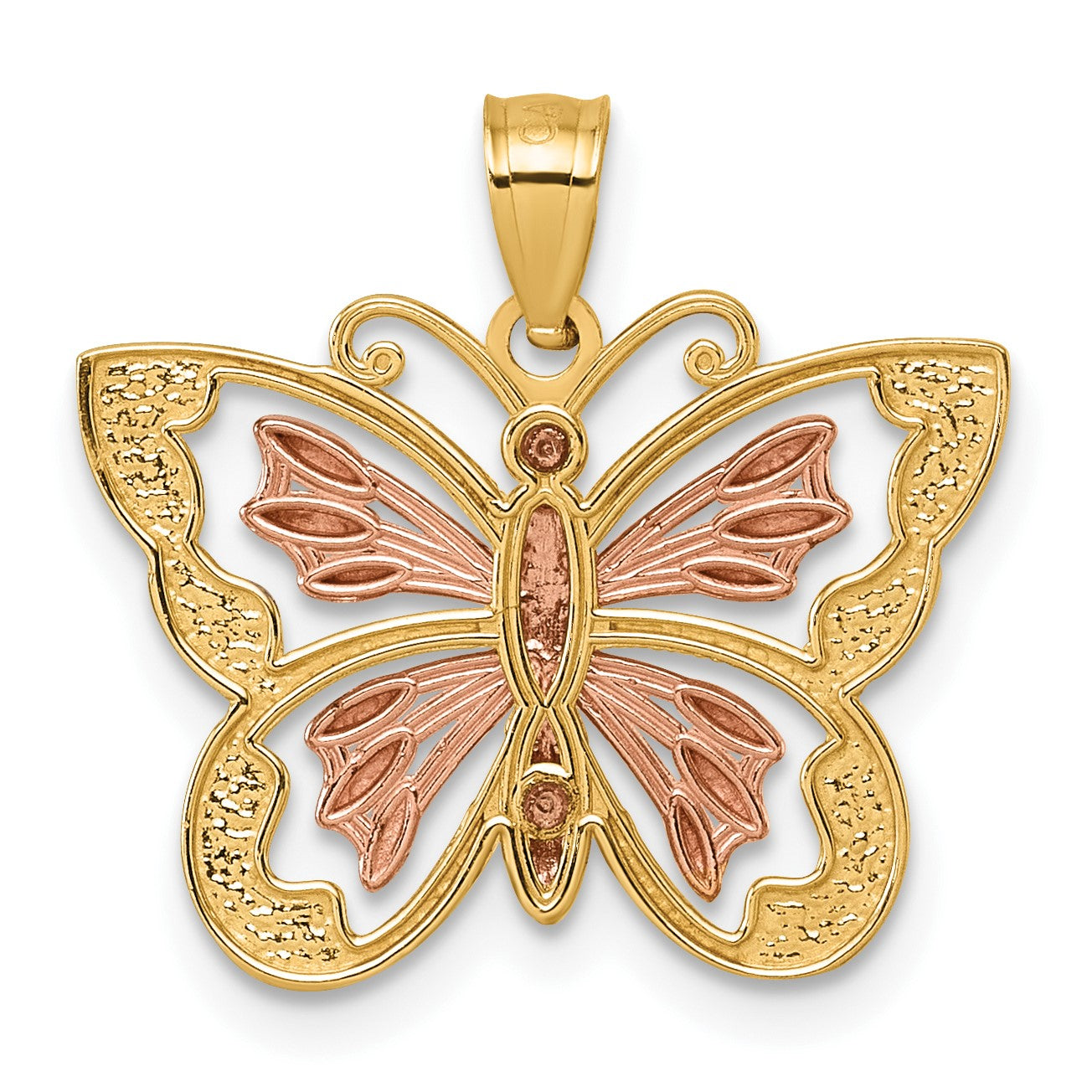 14k Two-tone with White Rhodium Diamond-cut Polished Cut-out Butterfly Pendant