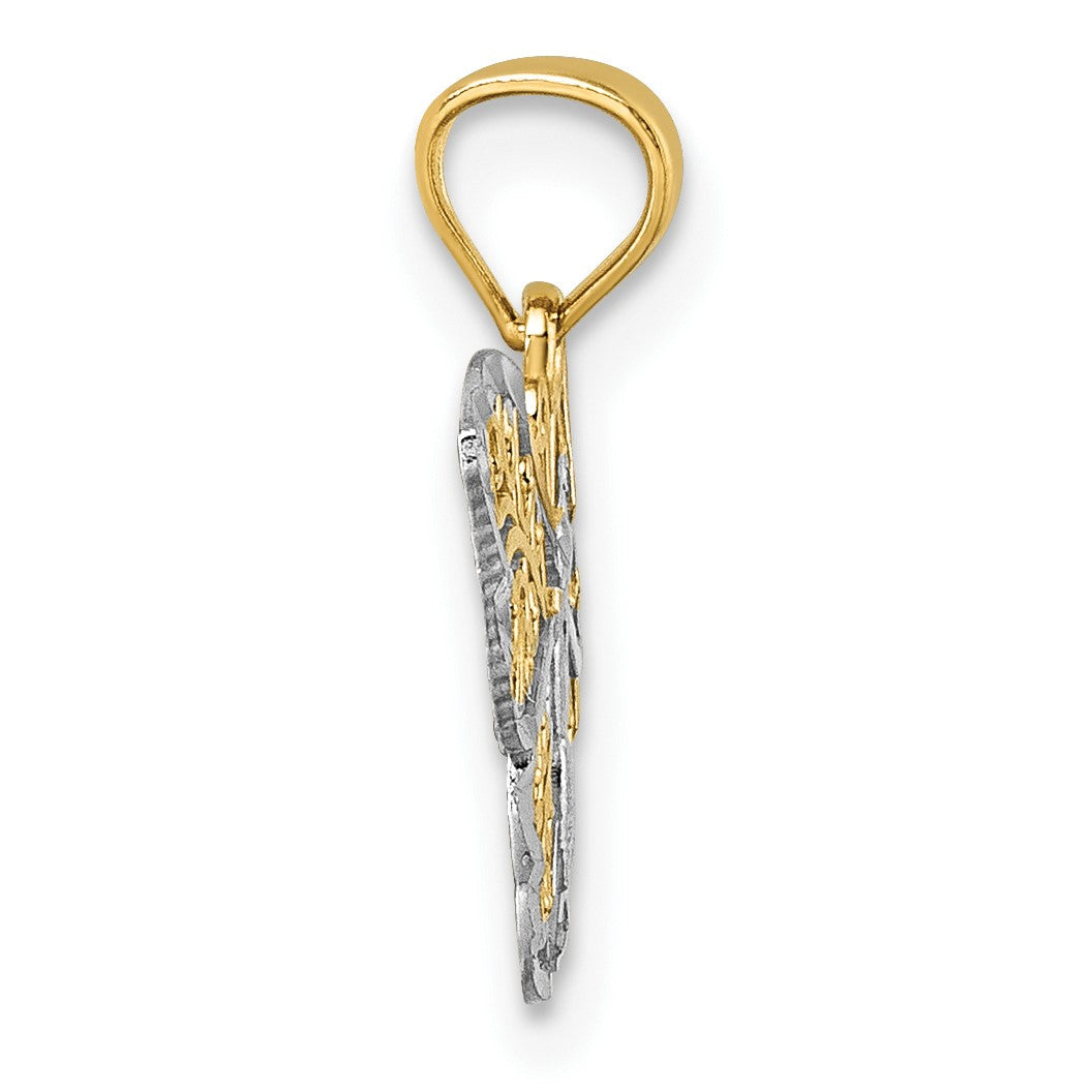 14k Polished with Rhodium Diamond-cut Filigree Butterfly Pendant
