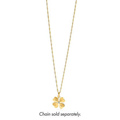 14k with White Rhodium Polished 4-Leaf Clover Charm Pendant