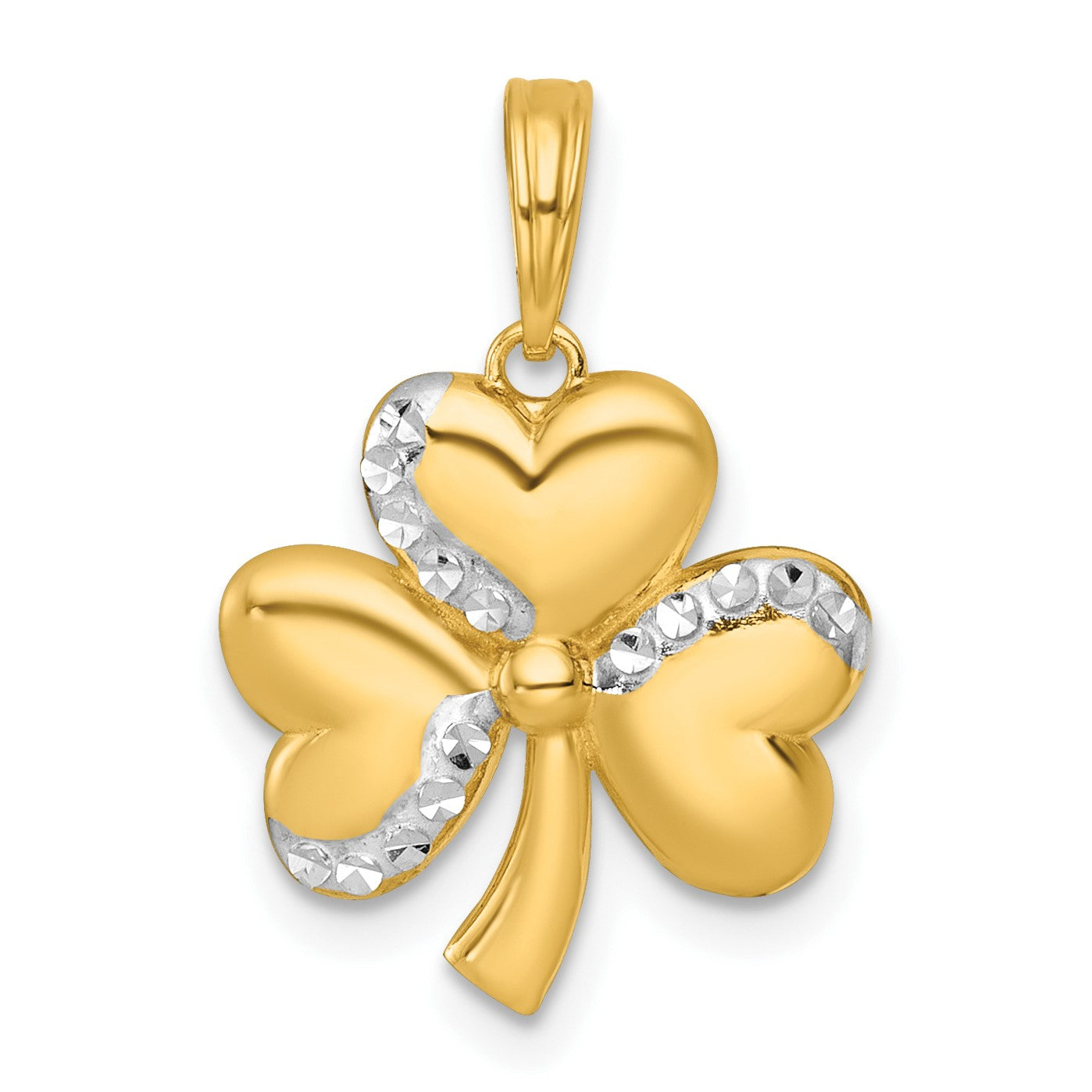 14k with White Rhodium Polished 3-Leaf Clover Charm
