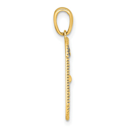 14k with White Rhodium Polished Blue Enamel Sun Moon and Stars Charm