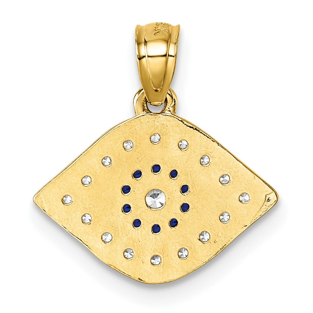14k Polished Lab Created Blue Spinel and CZ Evil Eye Charm Pendant