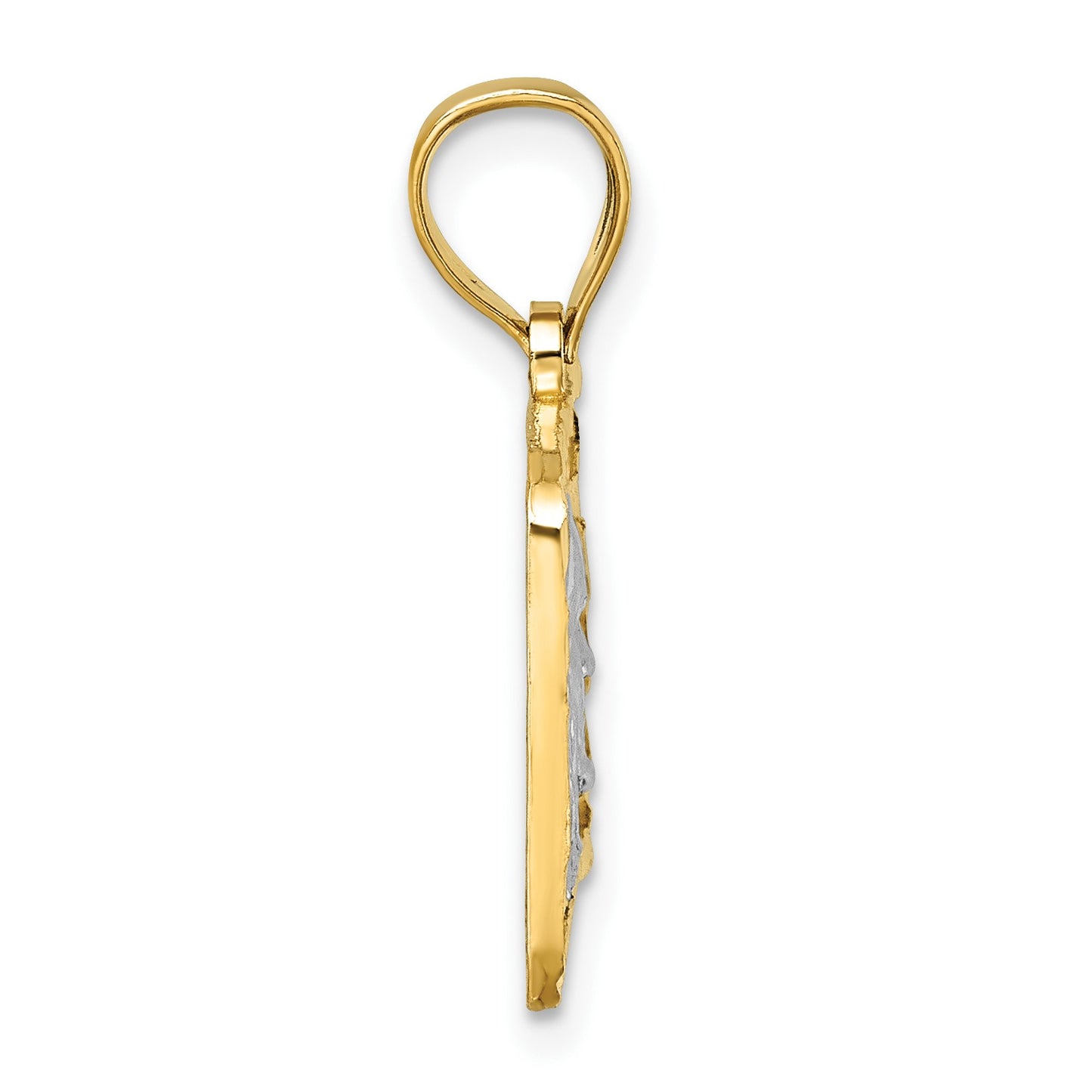 14k Polished with Rhodium Diamond-cut 100 Dollar Bill Pendant