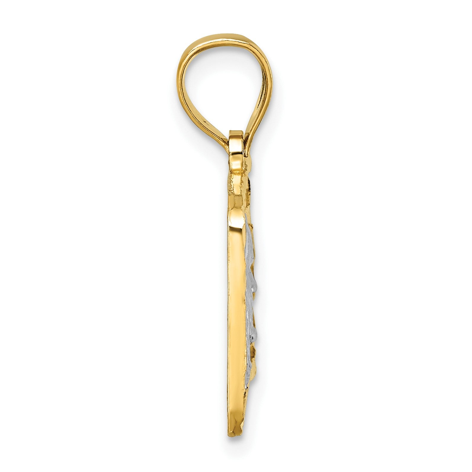14k Polished with Rhodium Diamond-cut 100 Dollar Bill Pendant