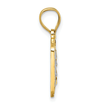 14k Polished with Rhodium Diamond-cut 100 Dollar Bill Pendant