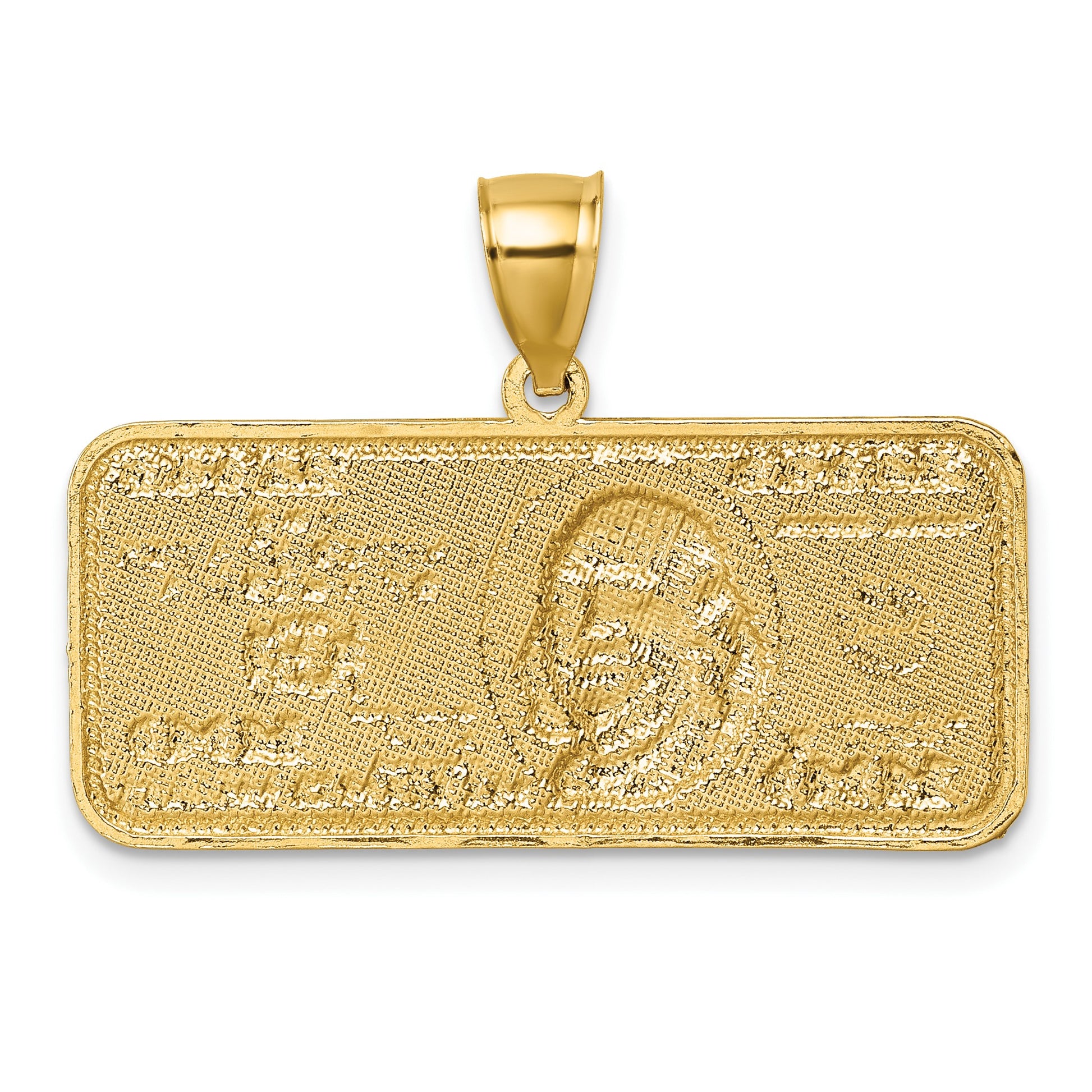 14k Polished with Rhodium Diamond-cut 100 Dollar Bill Pendant