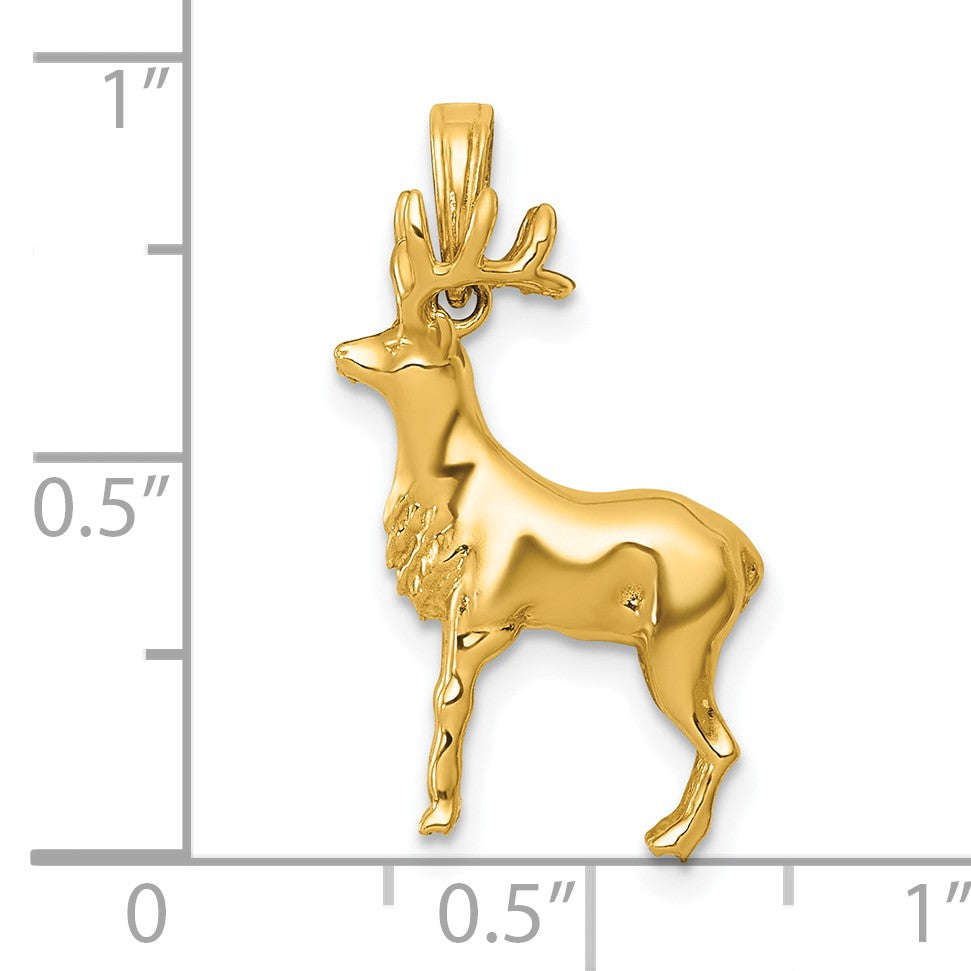 14k Polished 3-D Reindeer Charm
