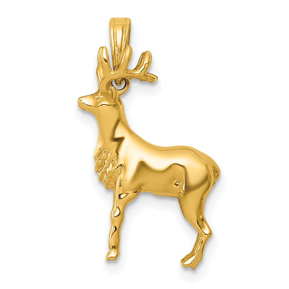 14k Polished 3-D Reindeer Charm