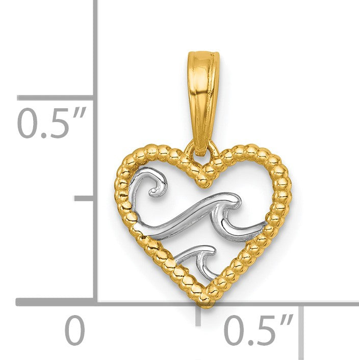 14k with White Rhodium Reversible Polished Waves In Heart Charm