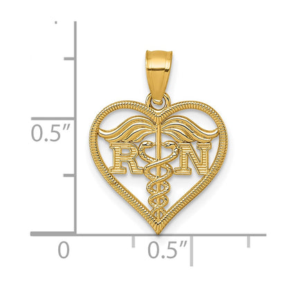 14k Polished And Textured RN Symbol in Open Heart Pendant