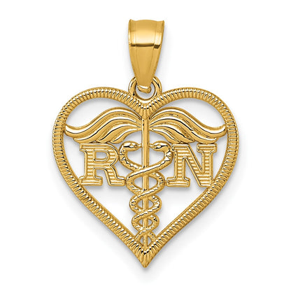 14k Polished And Textured RN Symbol in Open Heart Pendant