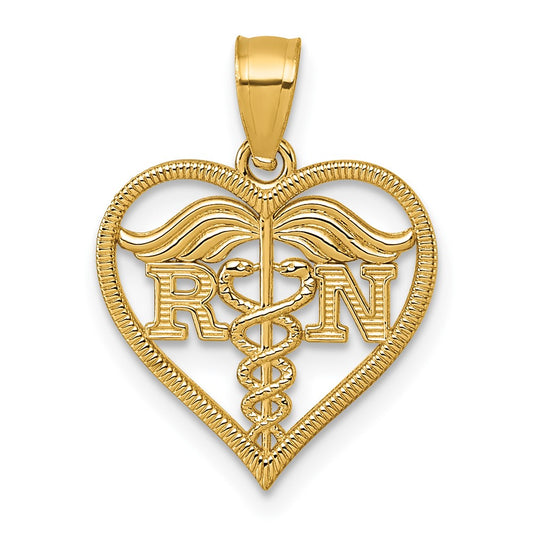 14k Polished And Textured RN Symbol in Open Heart Pendant