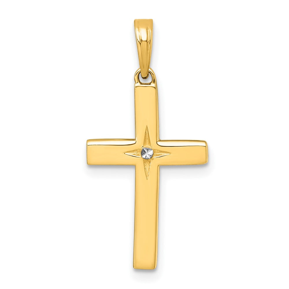 14K with White Rhodium Diamond-cut Latin Cross Pendant