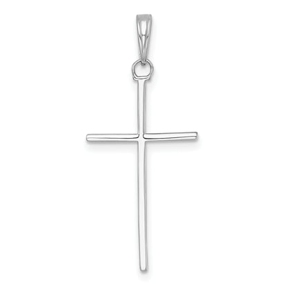 14K White Gold 3-D and Polished Stick Cross Pendant