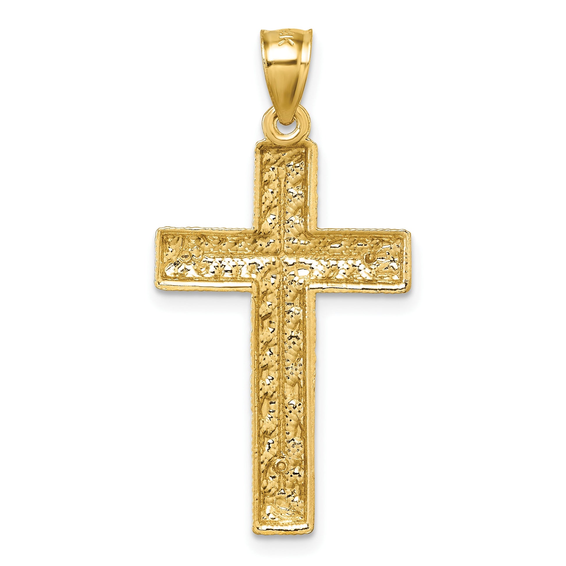 14k Polished Diamond-cut Textured Fancy Latin Cross Pendant