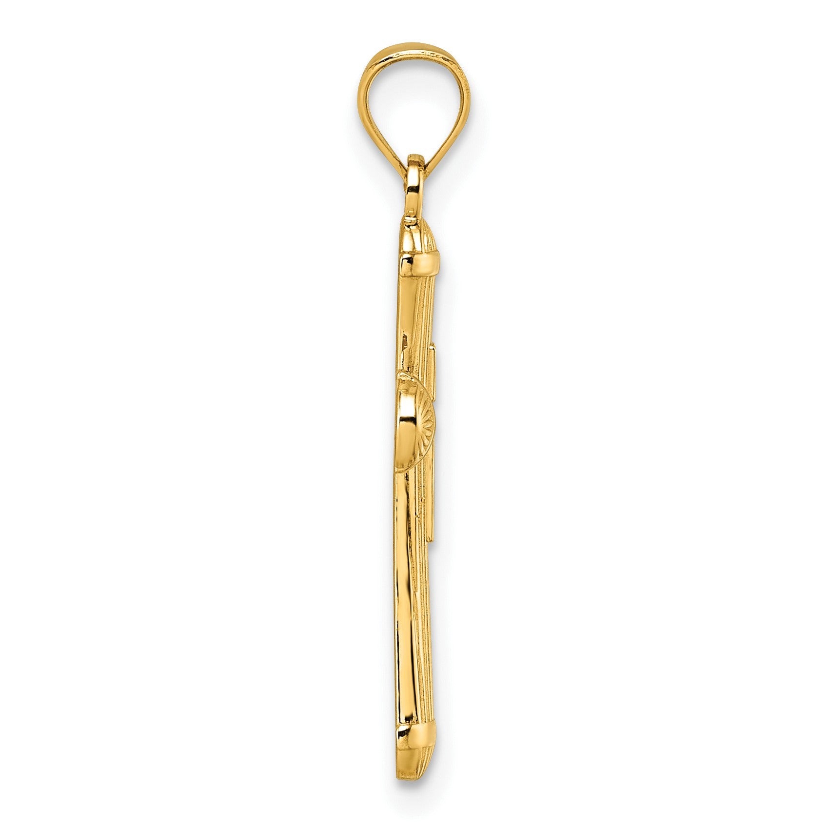 14k Polished and Diamond-cut Grooved Hollow Back Cross Pendant
