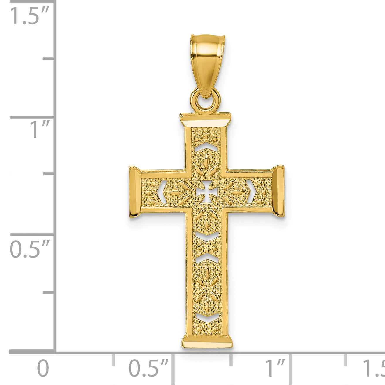 14k Polished Diamond-cut Textured Fancy Pierced Design Cross Pendant