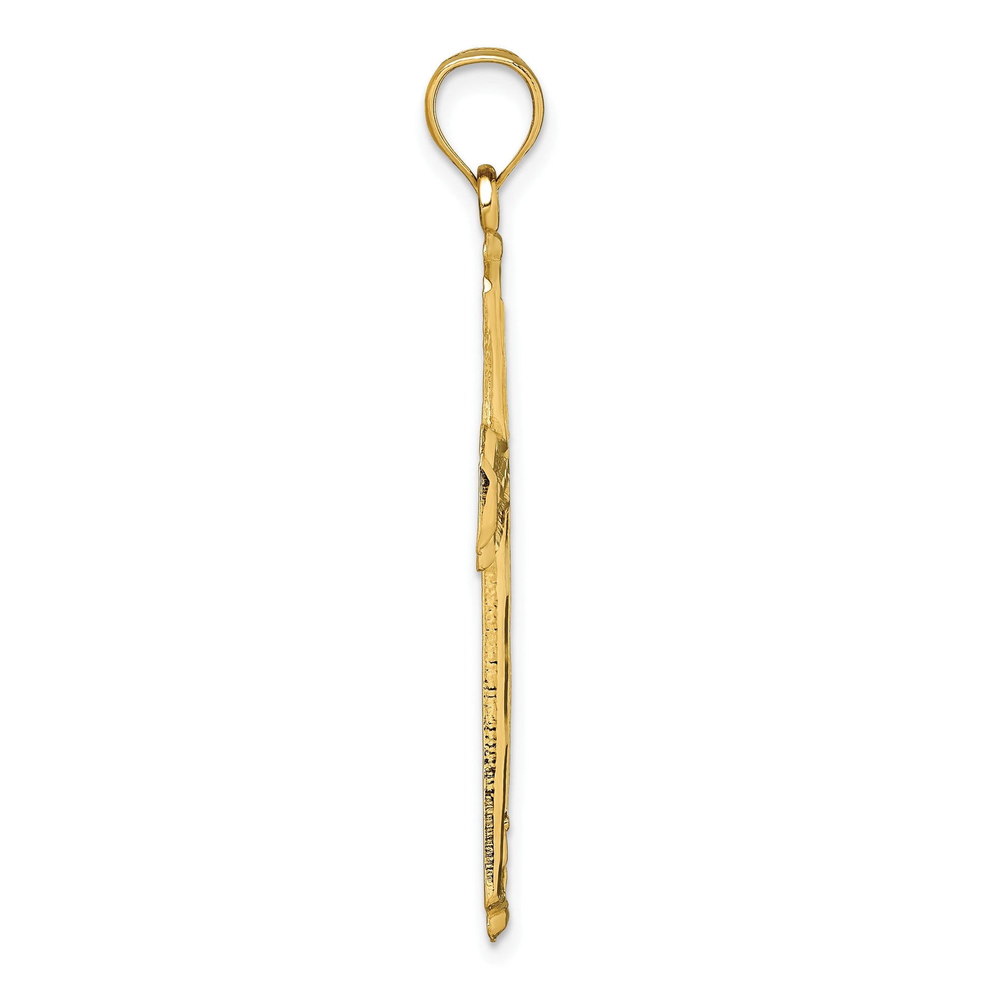 14k Polished Diamond-cut Textured Fancy Cross Pendant