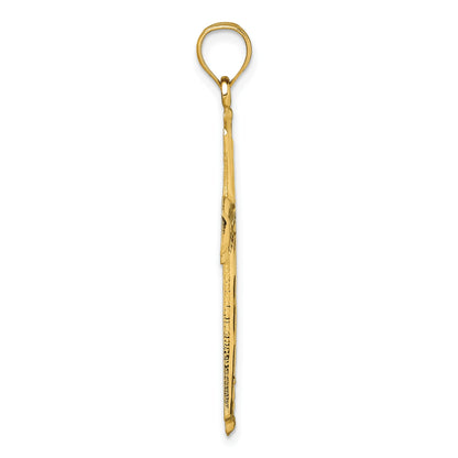 14k Polished Diamond-cut Textured Fancy Cross Pendant