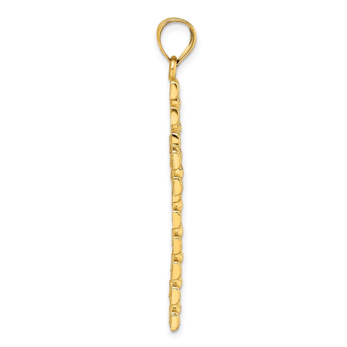 14k Polished Diamond-cut Textured Fancy Link Design Latin Cross Pendant