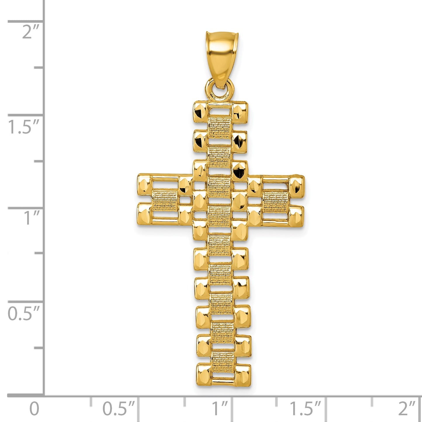 14k Polished Diamond-cut Textured Fancy Link Design Latin Cross Pendant