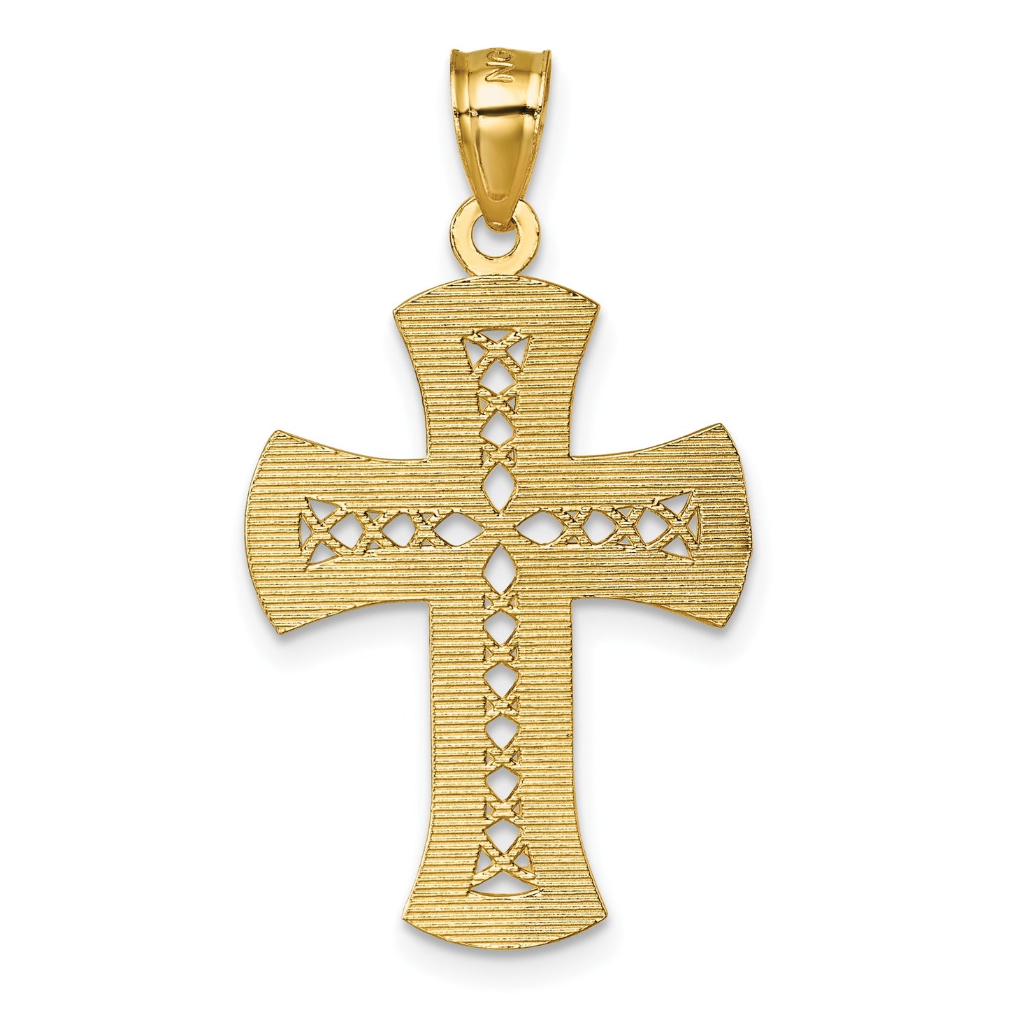 14k Polished Diamond-cut Textured Fancy Pierced Lattice Design Cross Pendant